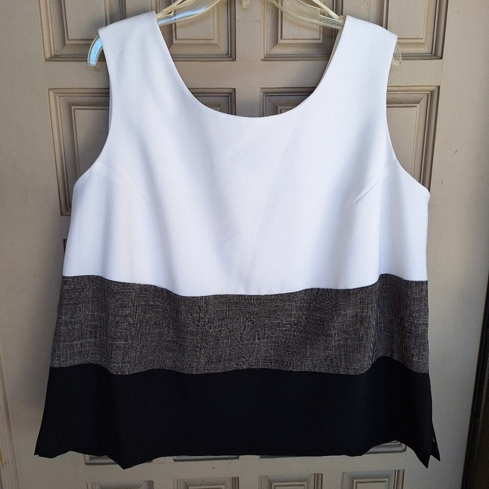 Perceptions Plus Sz22W Suit Blouse Color Block Side Zip Sleeveless Quality Item